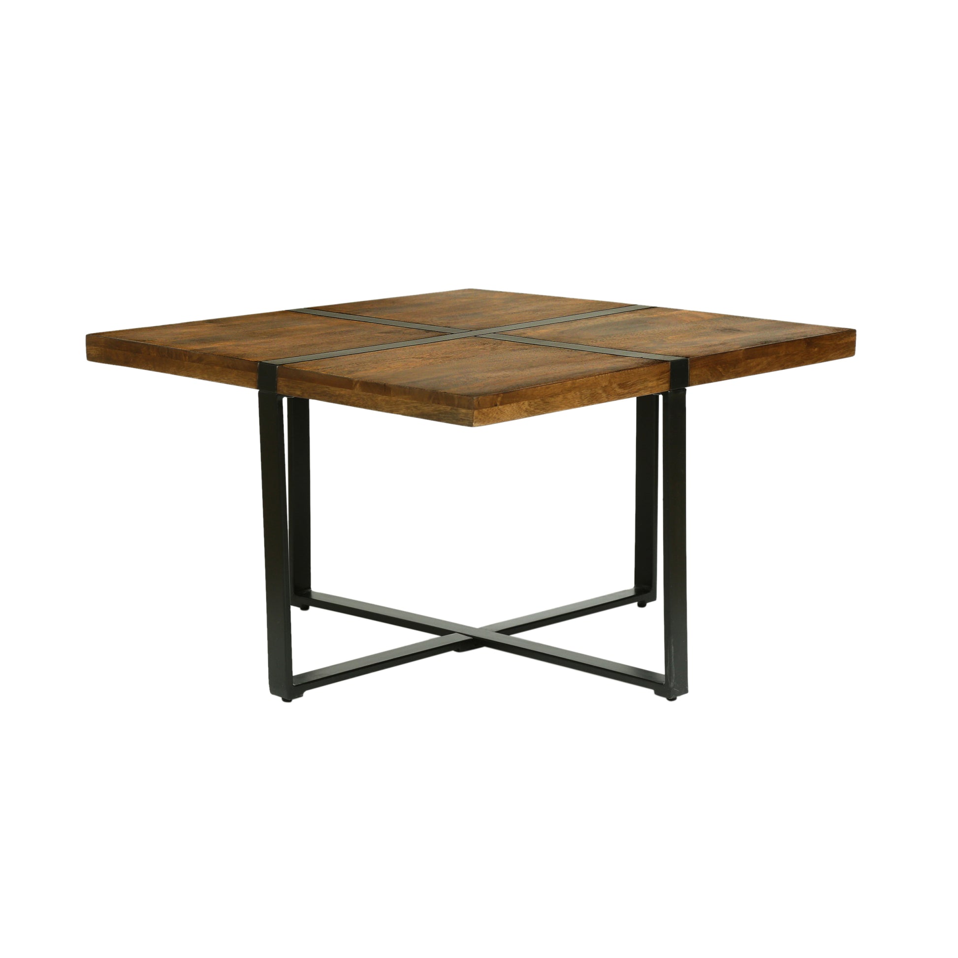 Handmade Mango Wood And Iron Square Coffee Table Walnut Brown Metal & Wood