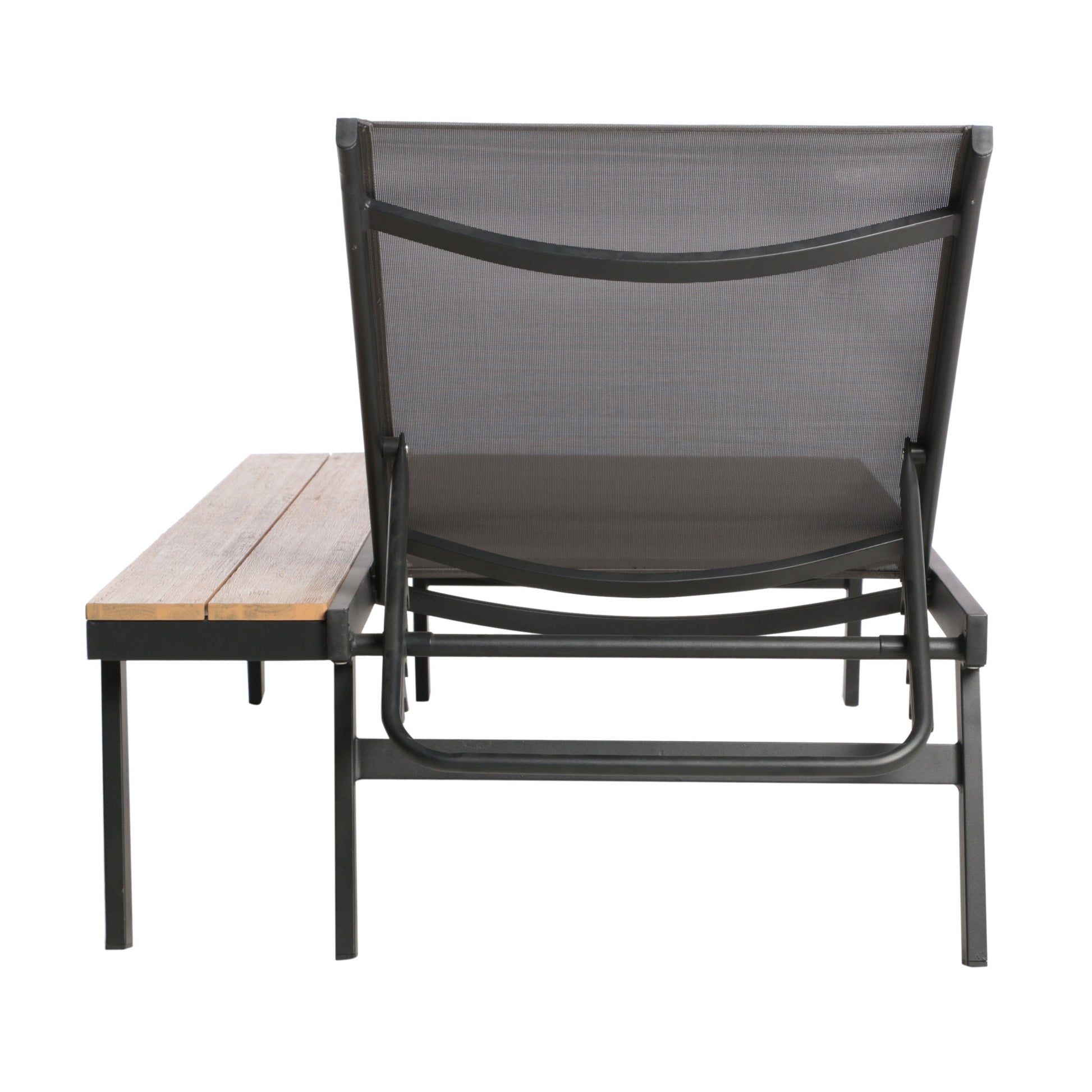 Waterloo Chaise Lounge With Attached Wood Side Table Grey Black Nylon Mesh