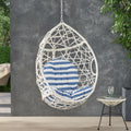 Marlin Hanging Egg Chair Basket White Blue Pe Rattan Iron Waterproof Fabric