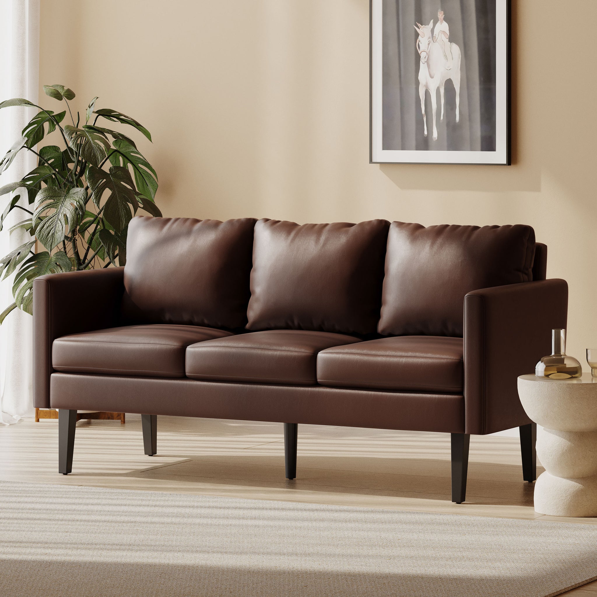 3 Seater Sofa Dark Brown Pu 3 Seat