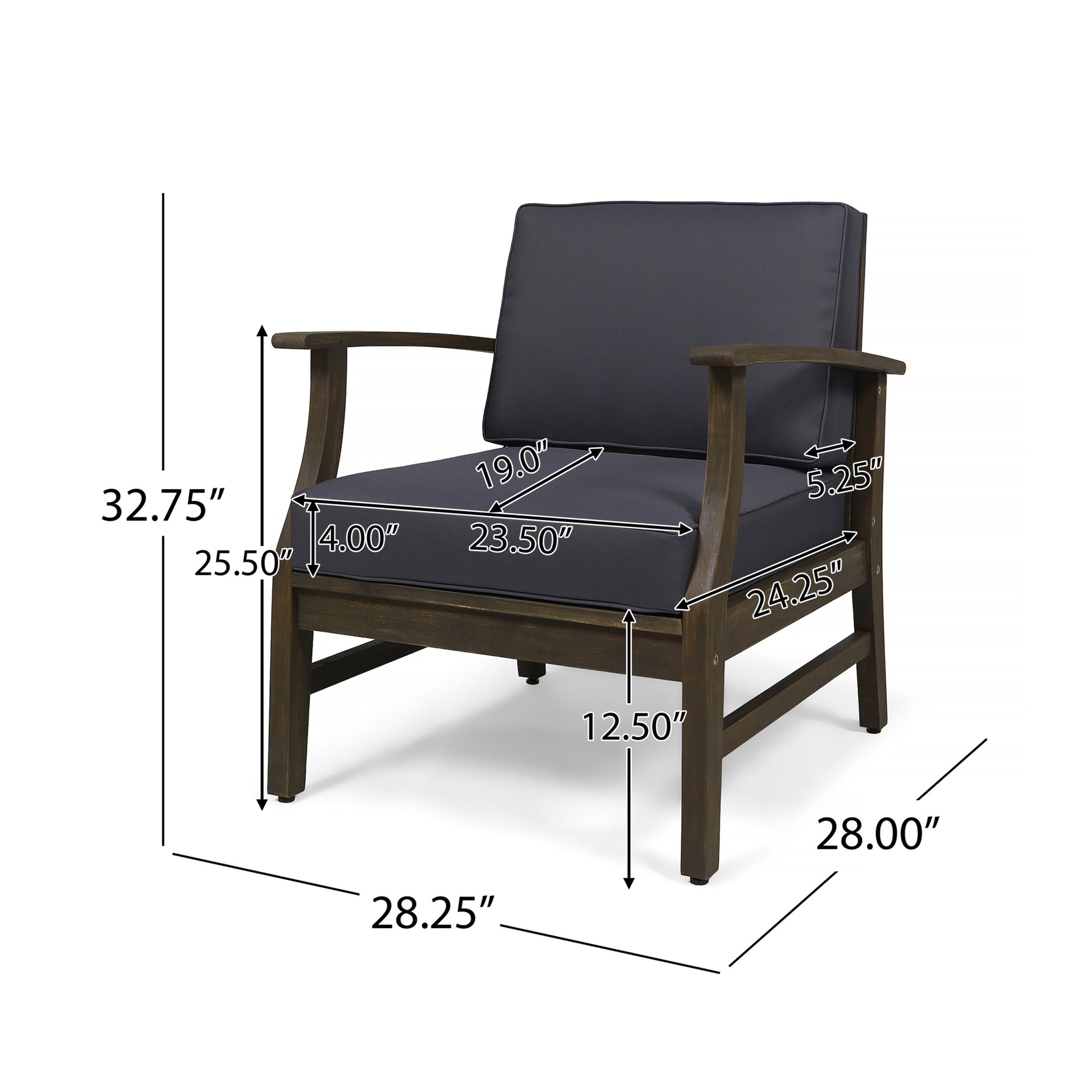 Perla Club Chair, Dark Grey Dark Grey Acacia Wood