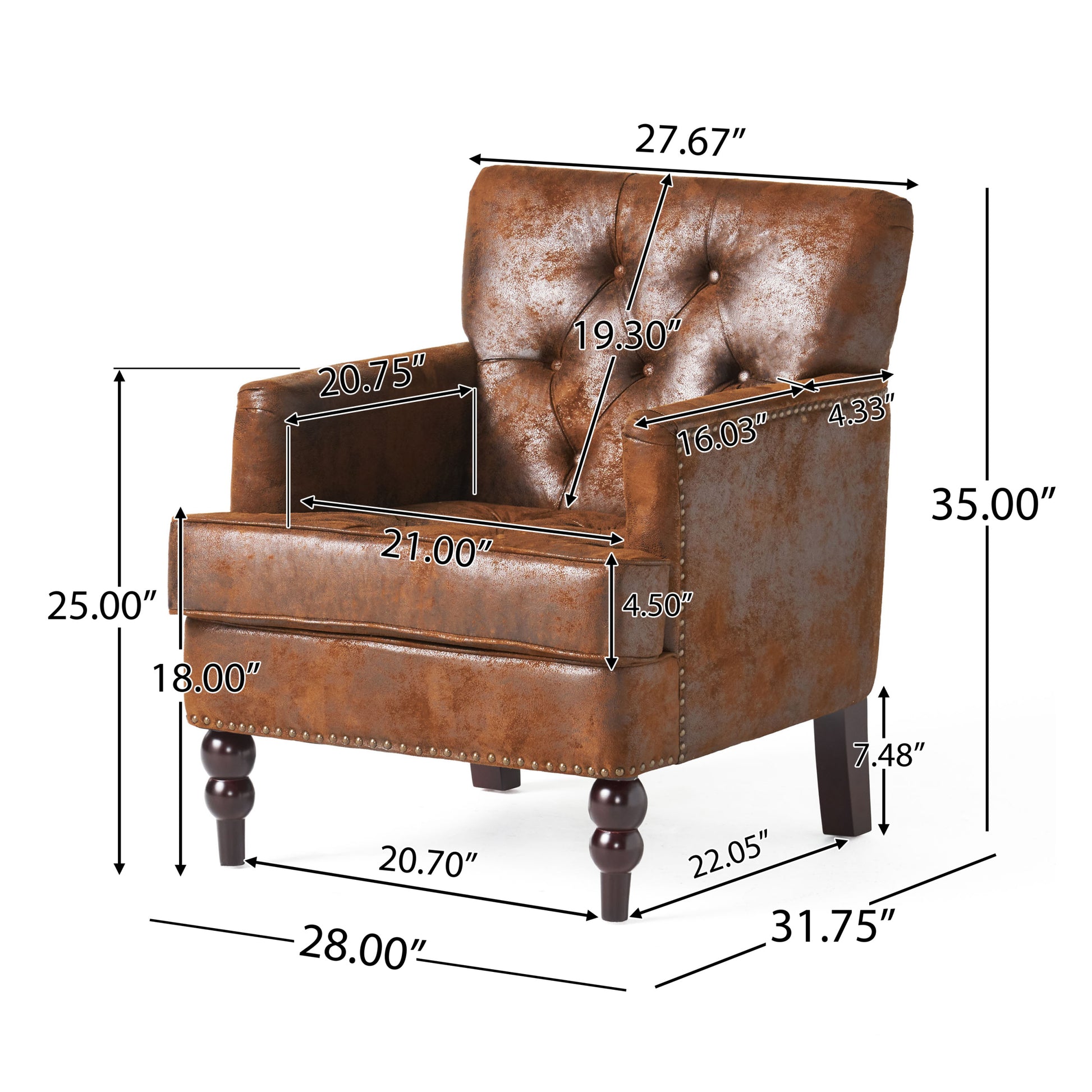 Harrison Tufted Club Chair Brown Microfiber