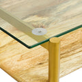 Console Table Honey Wood Metal Glass