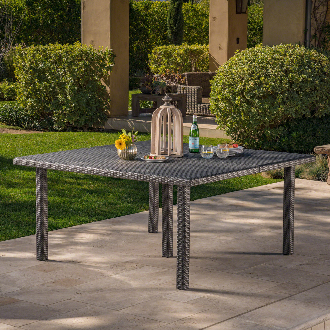 Fiona 64" Square Dining Table Grey Rattan