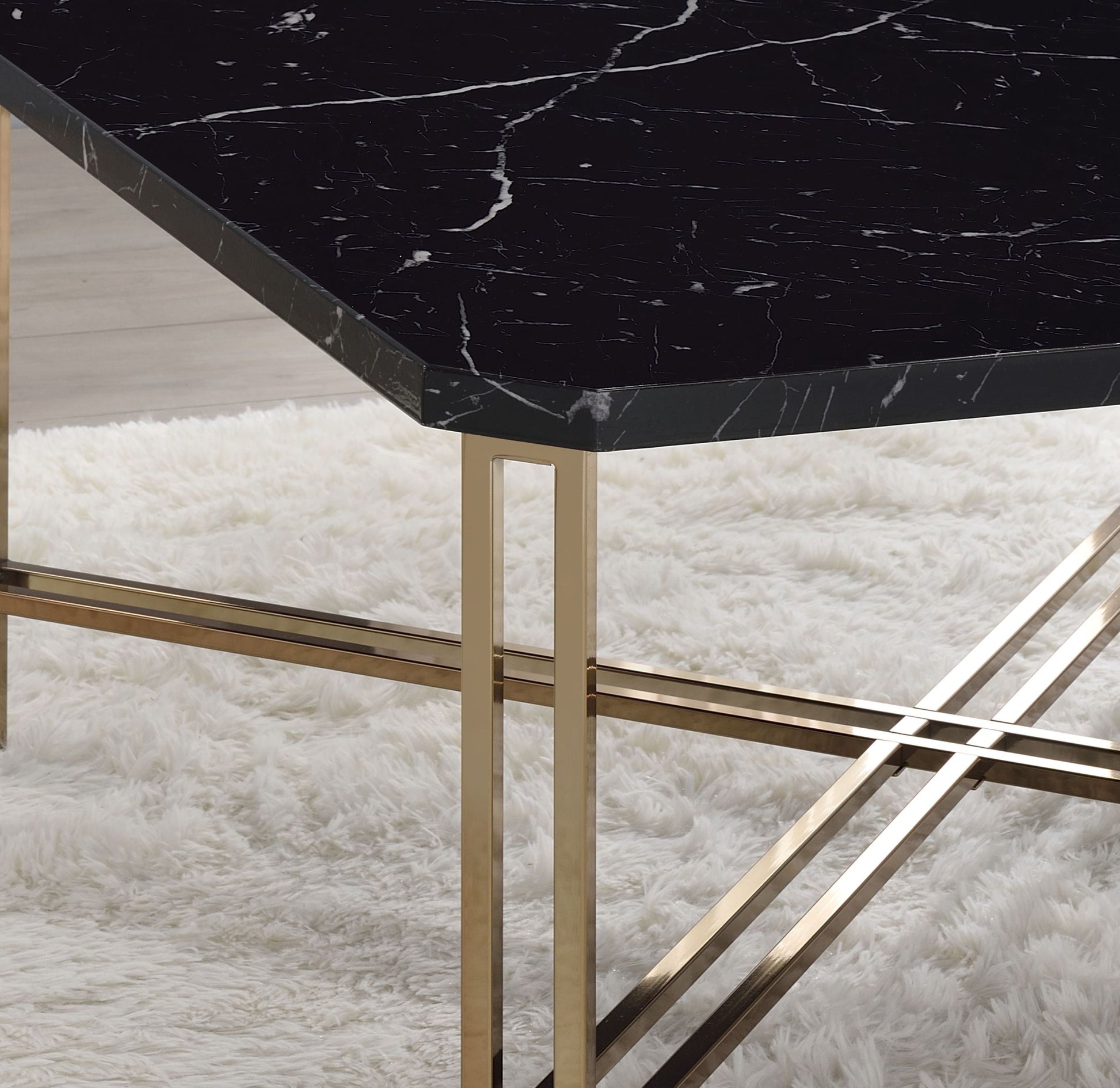 Daxton Faux Marble Top Square Cocktail Table Black Black Wood