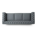 Mirod Comfy 3 Seat Sofa With Wooden Legs, Retro Style For Living Room Charcoal Fabric 3 Seat