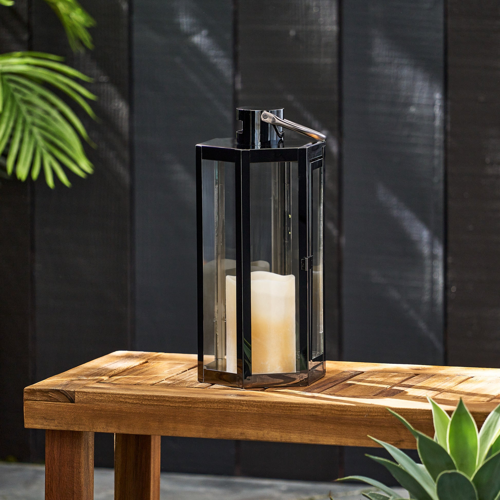 Frank 16"H Stainless Steel Lantern Black Stainless Steel