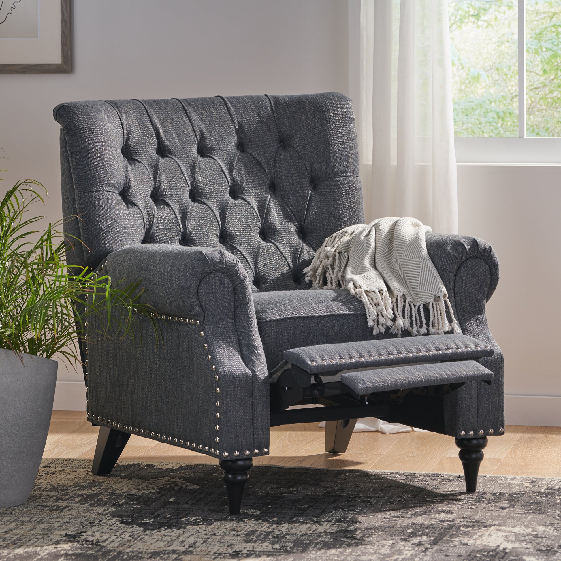 Classic Style Charcoal Fabric Push Back Chair Charcoal Fabric