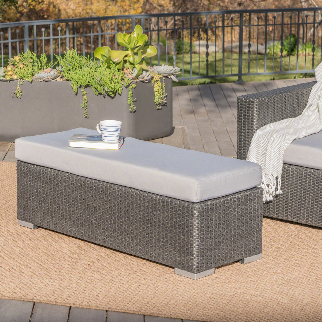 Santa Rosa Bench Grey Silver Wicker