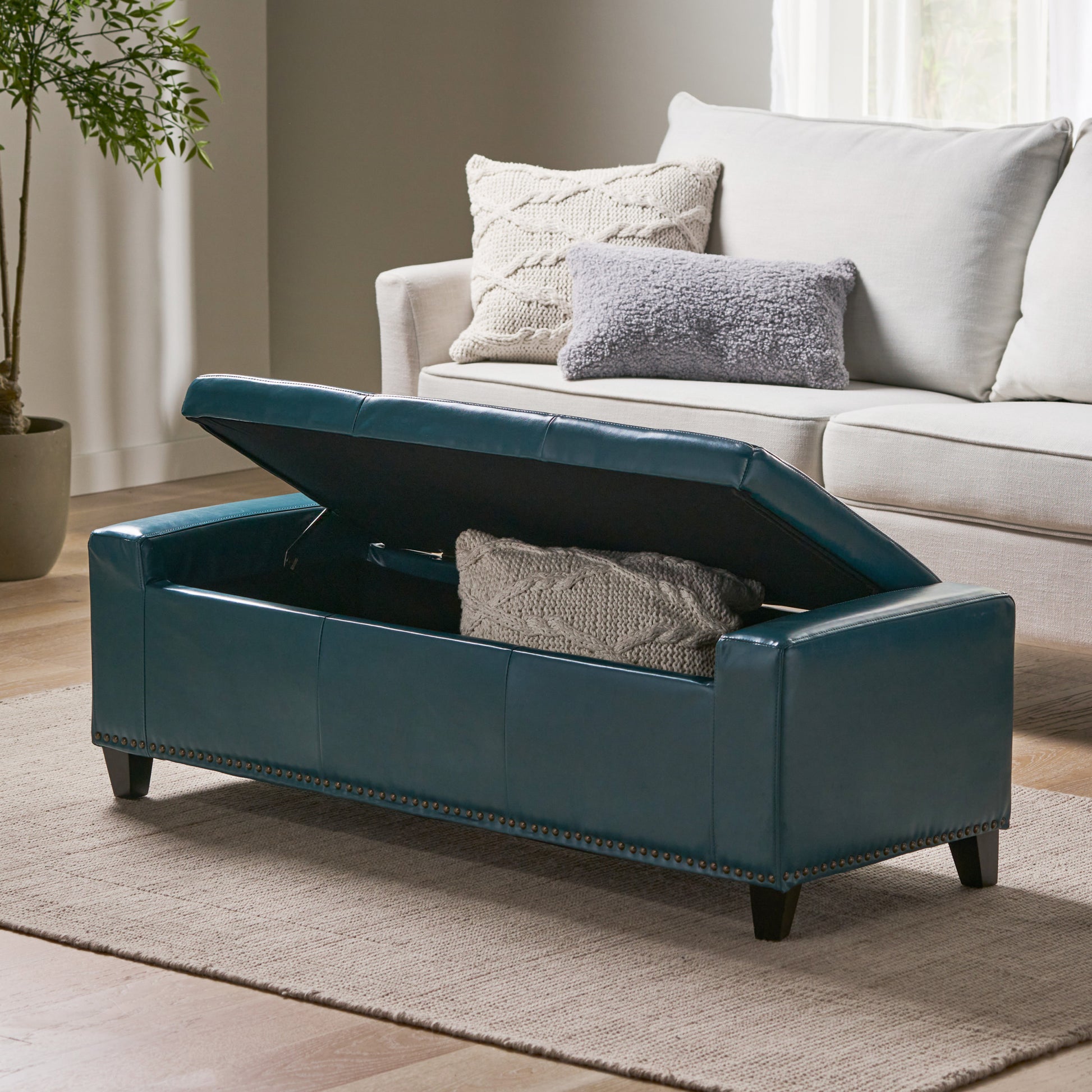 Chelsea Storage Ottoman W Studs Teal Pu