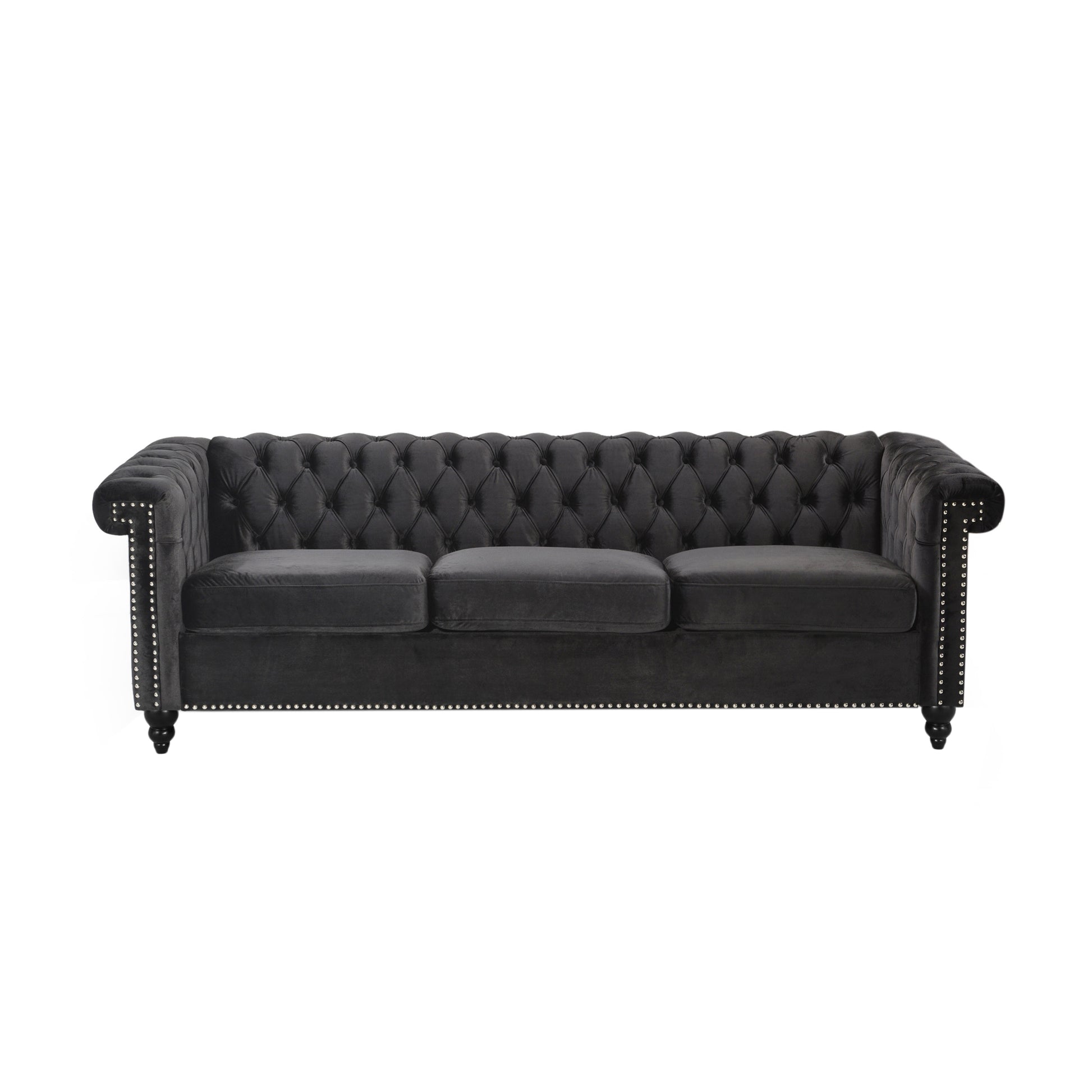 Sofa 3 Seater Black Velvet