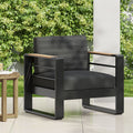 Outdoor Club Chair, Black Natural Dark Gray Black Metal & Wood