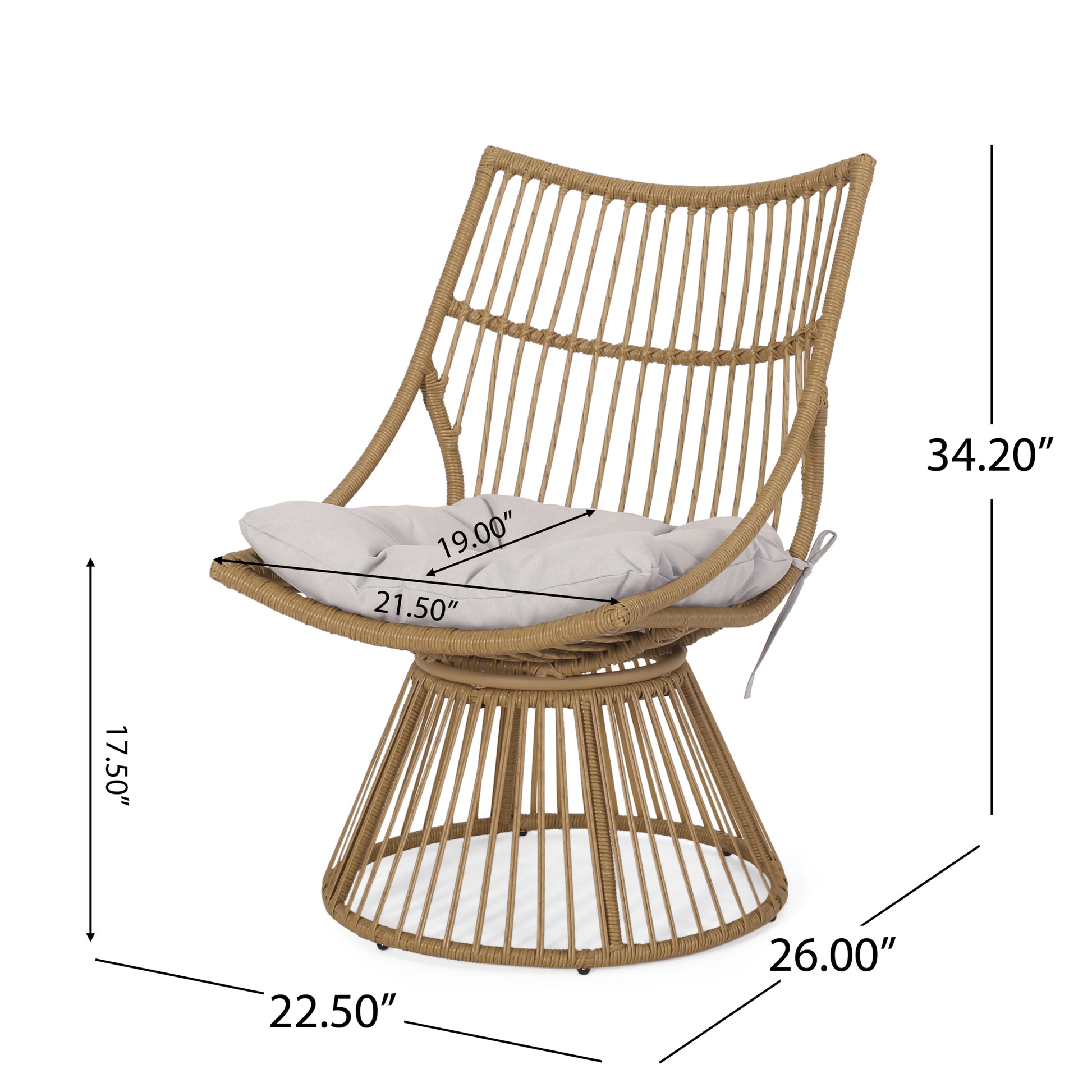 Elaine Chair & Side Table Light Brown Pe Rattan Iron Waterproof Fabric