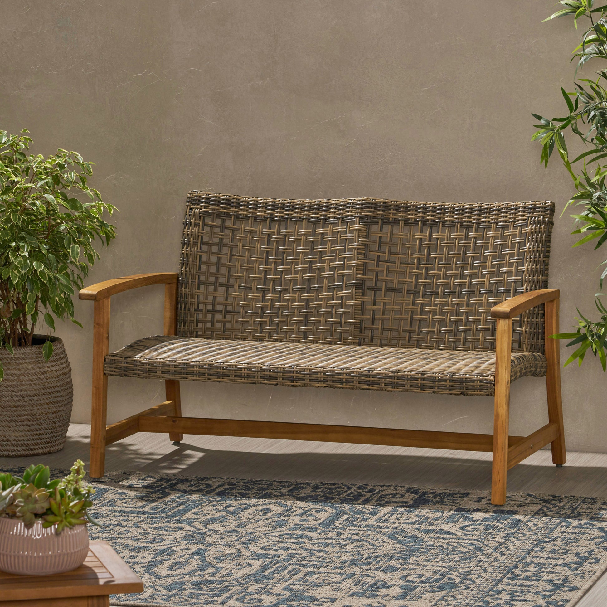 Hampton Wood Wicker Seat Natural Grey Acacia Wood