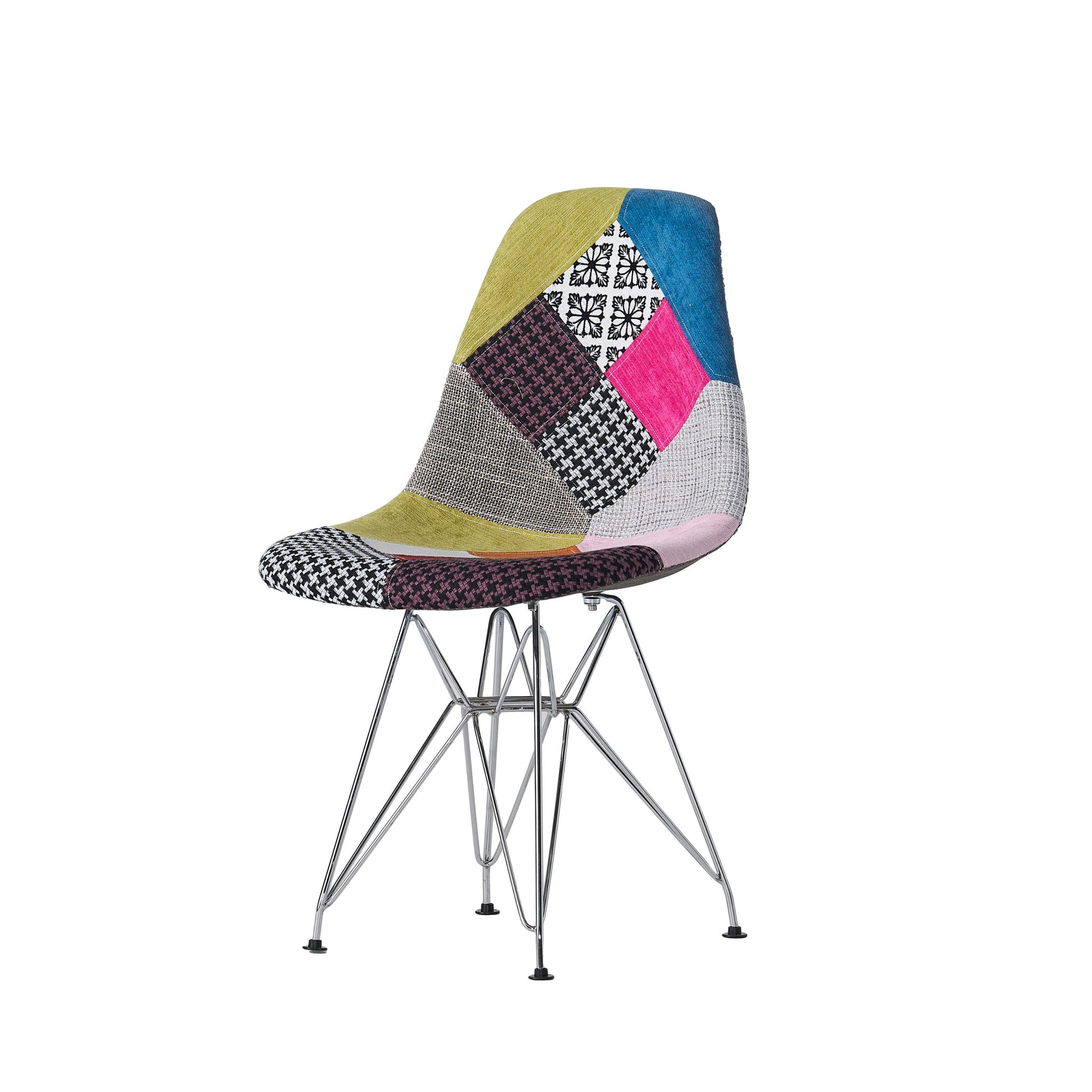 Patchwork Accent Chair Bohemian Style Fabric Chair With Chromed Legs Geometric Pattern Chair, 18D X 21W X 32H, Set Of 2 Colorful Fabric