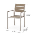 Outdoor Modern Aluminum Dining Chair With Faux Wood Seat Set Of 2 , Natural And Silver Natural Aluminium