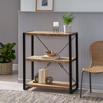 Wooden With Iron 3 Shelve Rack Natural Wood