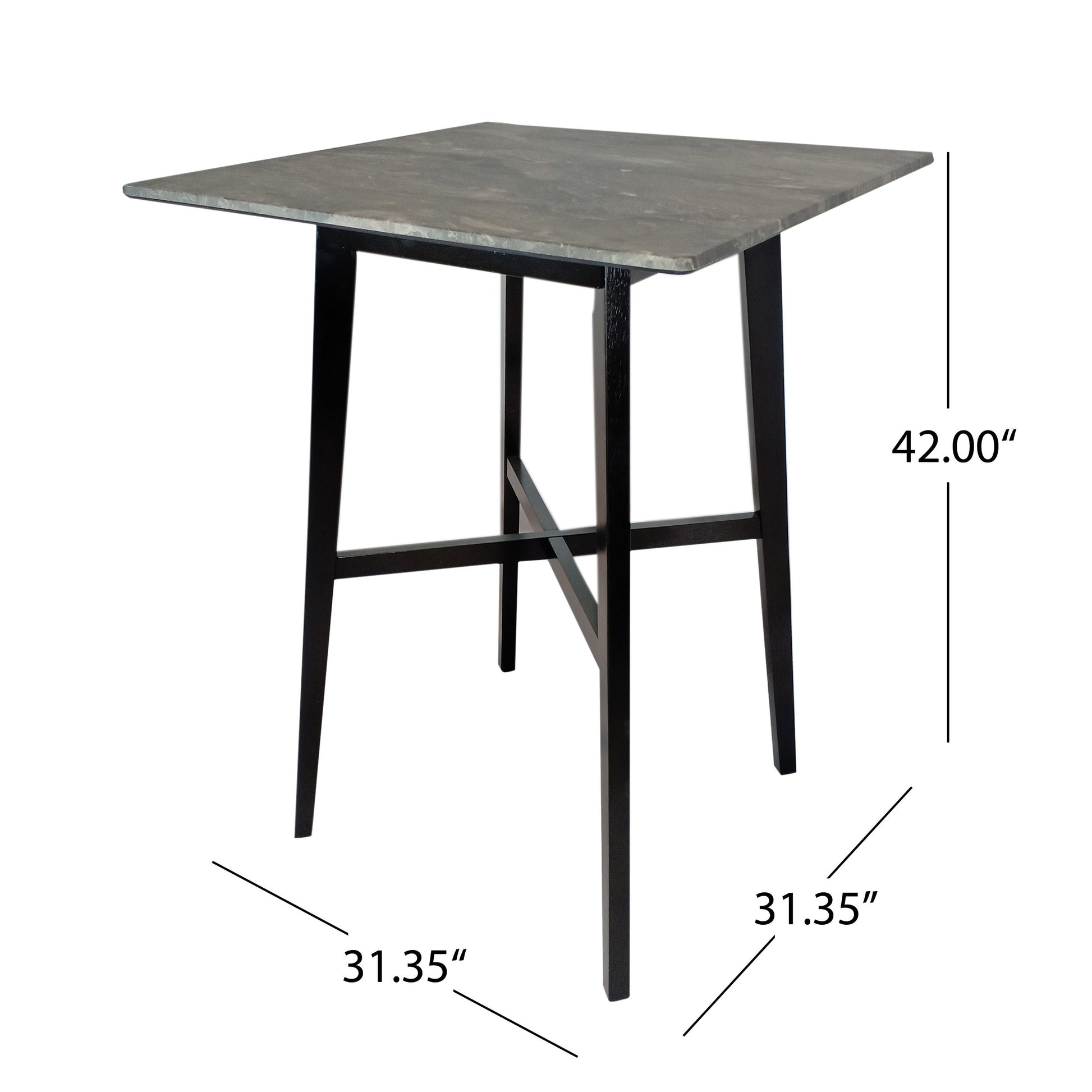 Modern Bar Height 42" Dining Table, Rubberwood Legs And Laminate Table Top, Paladina Marble Finish, Black Grey Black Rubberwood Square Mdf