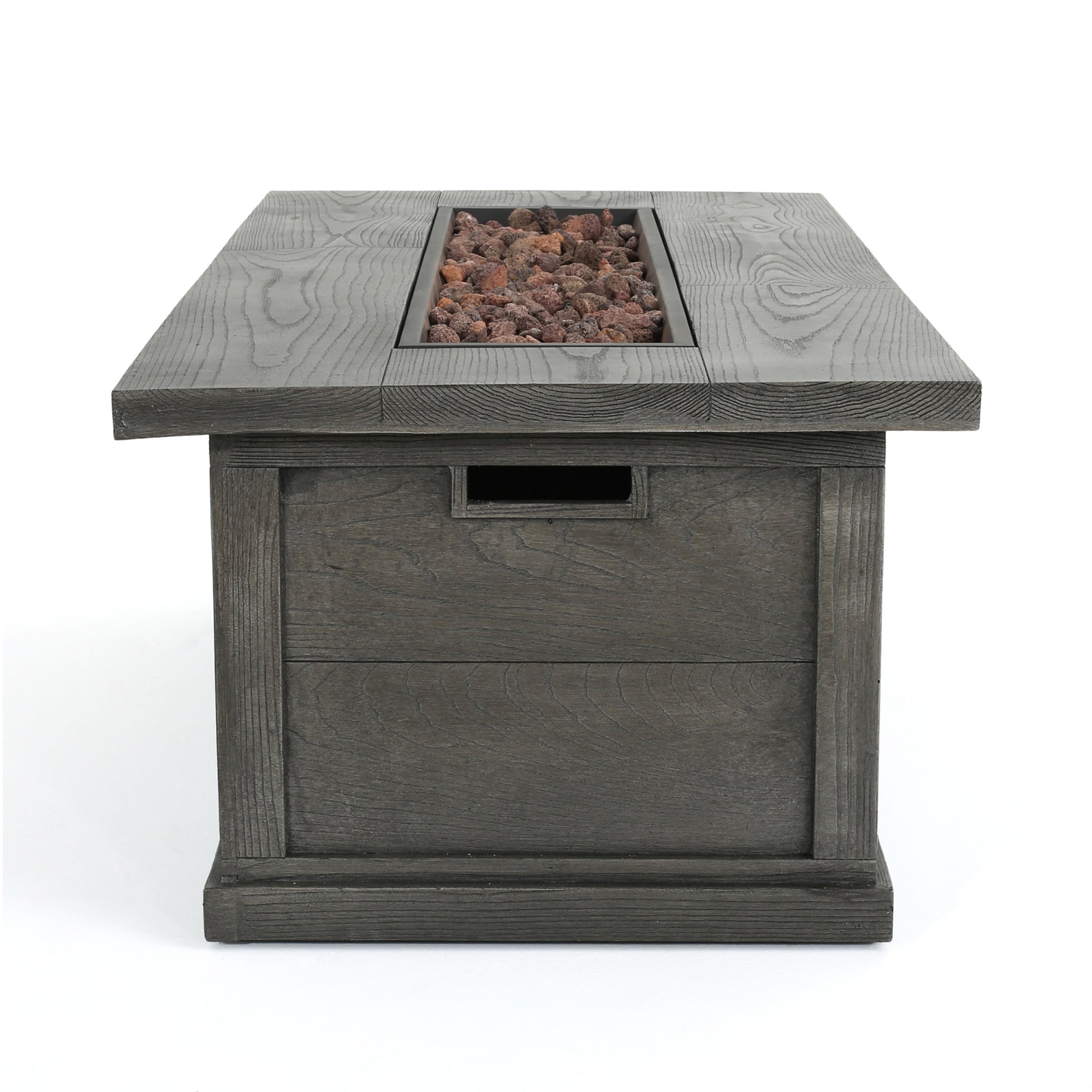 56" Outdoor 50,000 Btu Rectangular Mgo Concrete Propane Fire Pit, Grey Wood Pattern Tank Cover Not Included Gray Magnesium Oxide