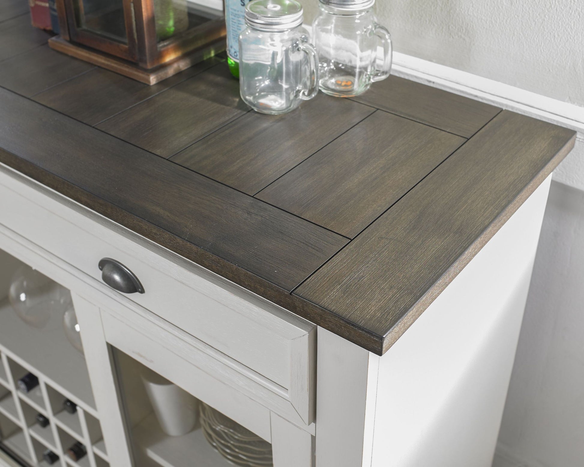 Cayla Server Dark Oak & White White Wood