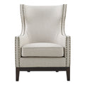 Roswell Linen Wingback Chair Pearl Silver White Faux Leather