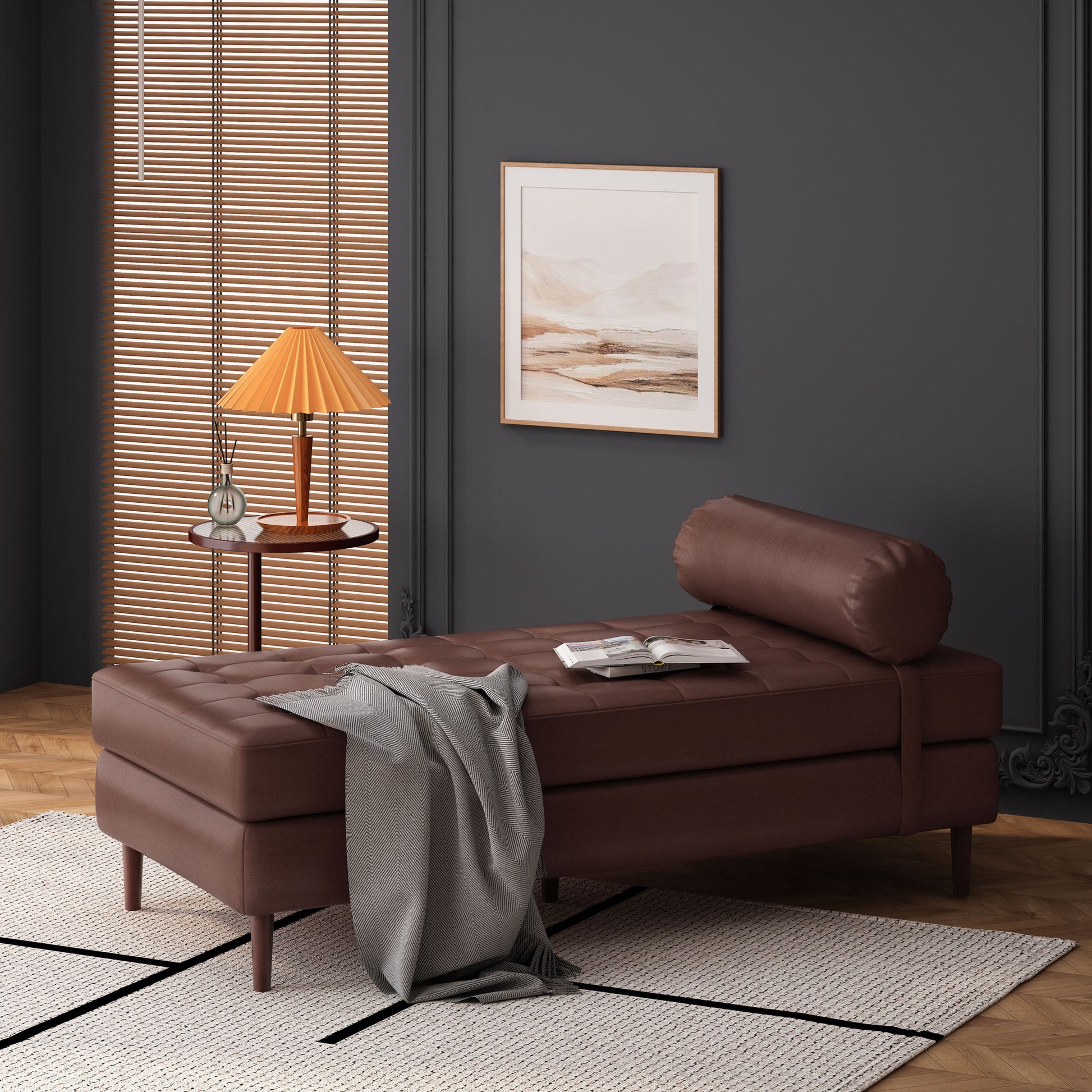 Chaise Lounge Dark Brown Pu