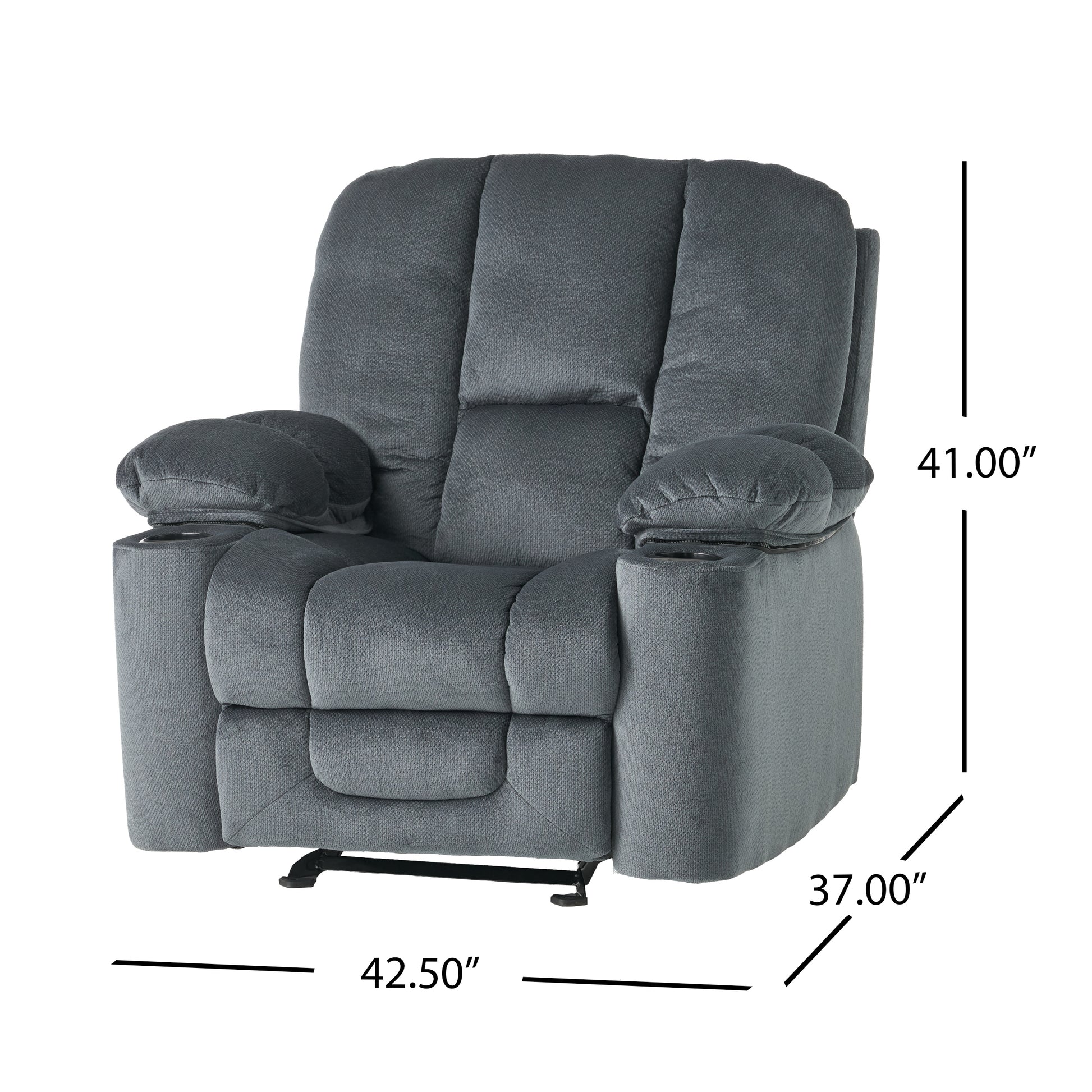 Luxurious Manual Recliner Chair In Silver With Skin Friendly Fabric And Dual Cup Holders Silver Fabric