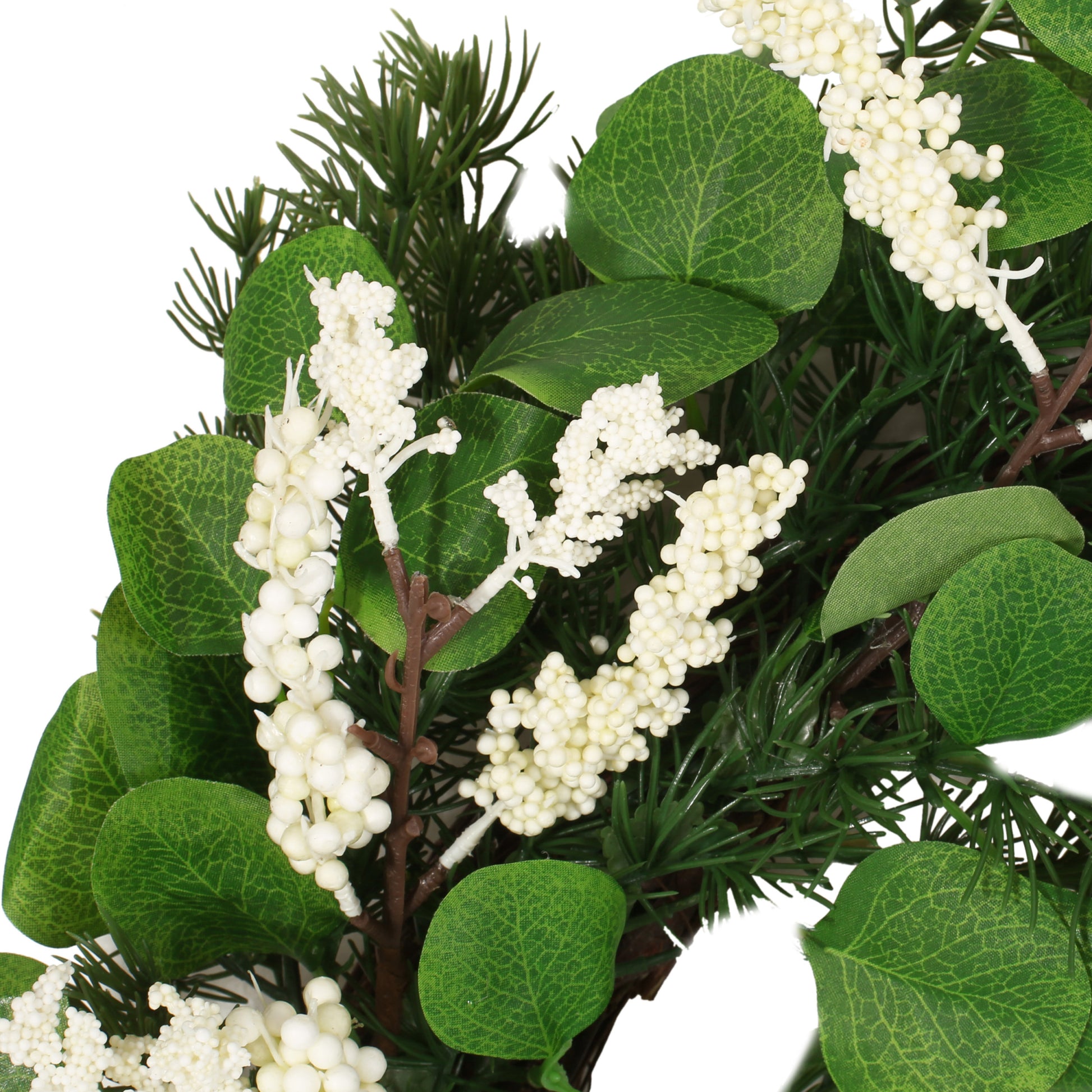 25.5" Leaves Berry Wreath White Green Polyester