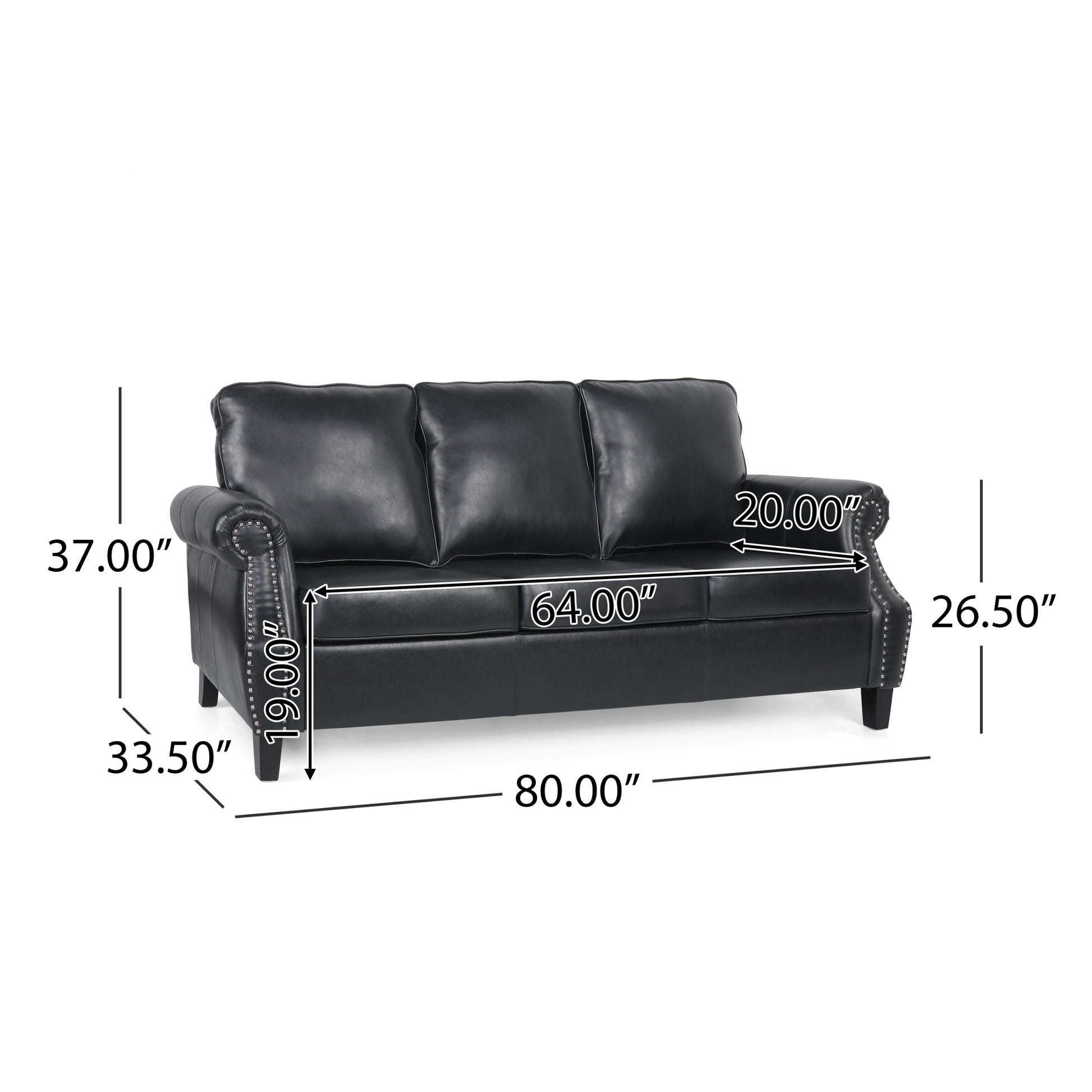 3 Seater Sofa Black Faux Leather 3 Seat