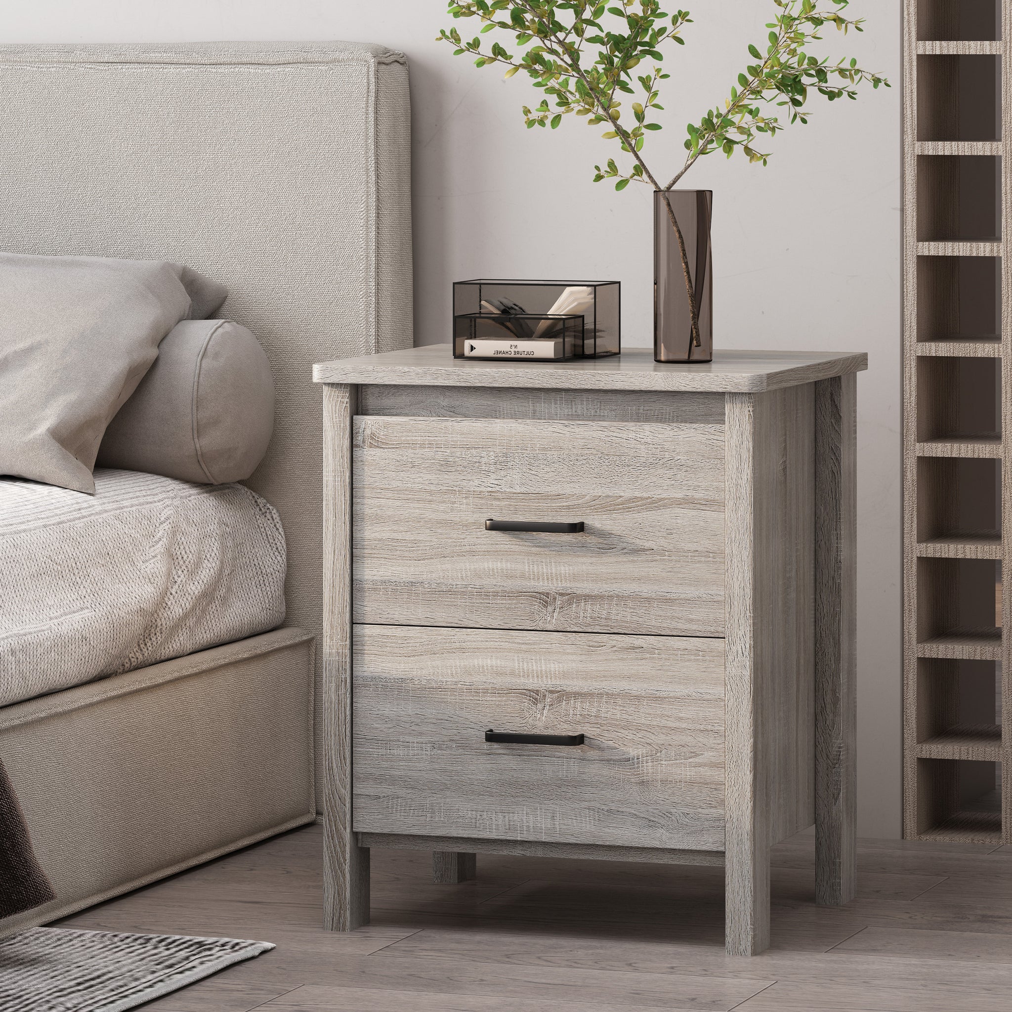 Toolless Assembly Nightstand Oak Mdf