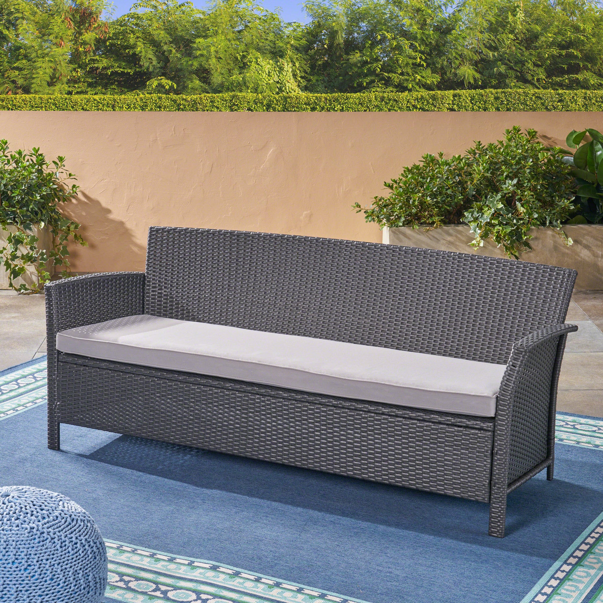 St Lucia 3 Seater Grey Pe Rattan Iron Waterproof Fabric