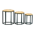 He X Agan Set Of 3 End Table Natural Metal & Wood