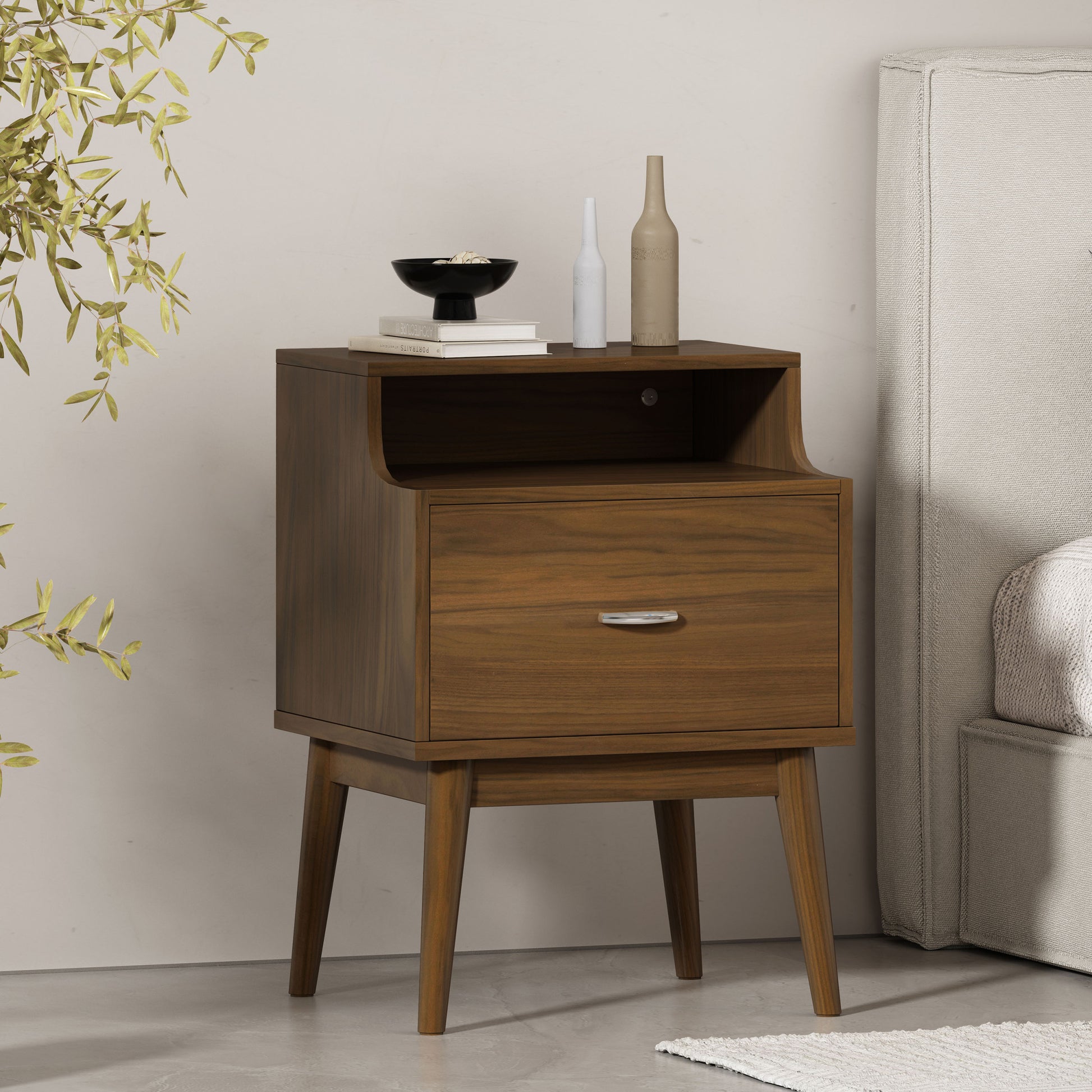 Disa 1 Drawer Nightstand Walnut Mdf