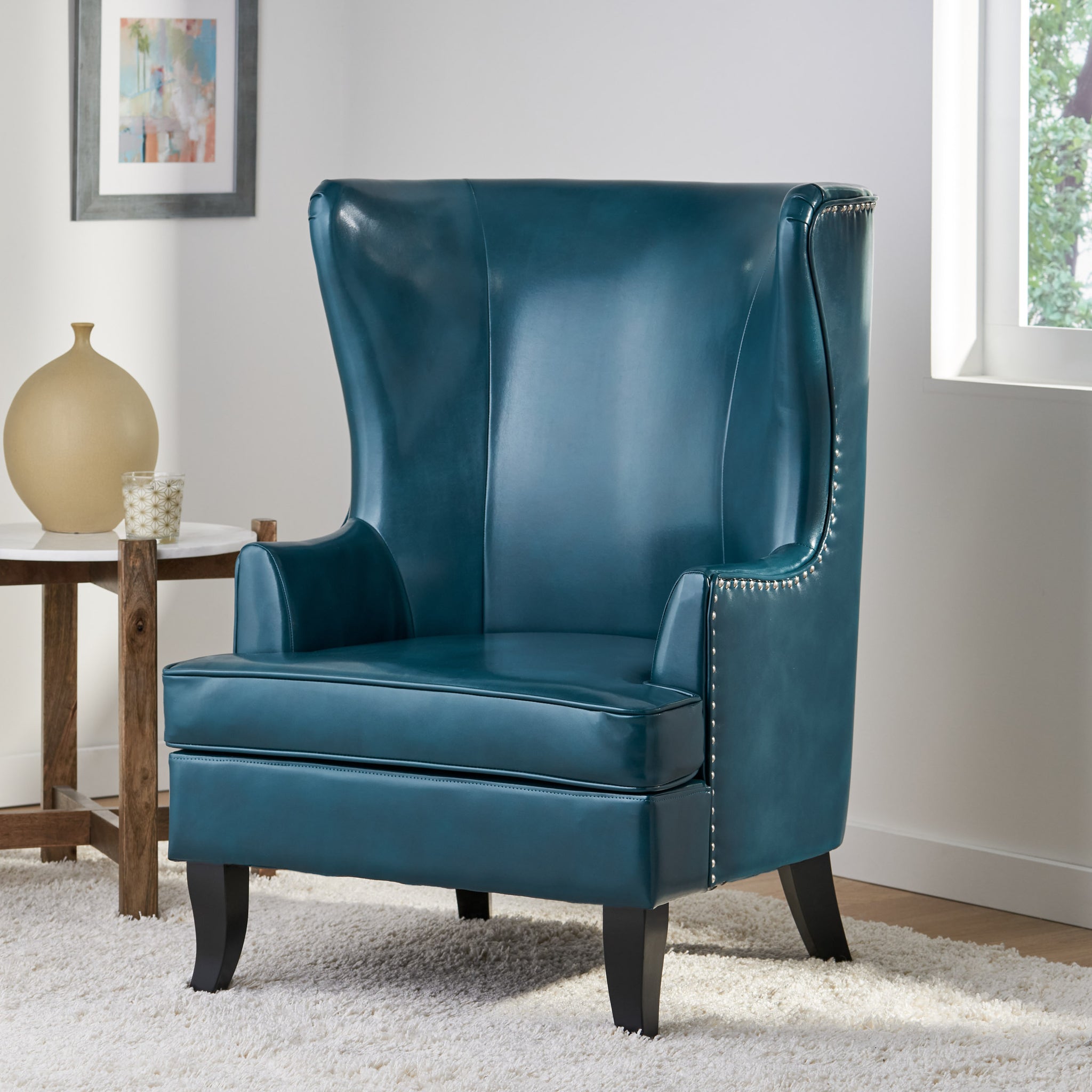 Canterbury Hi Back Wing Chair Teal Leather