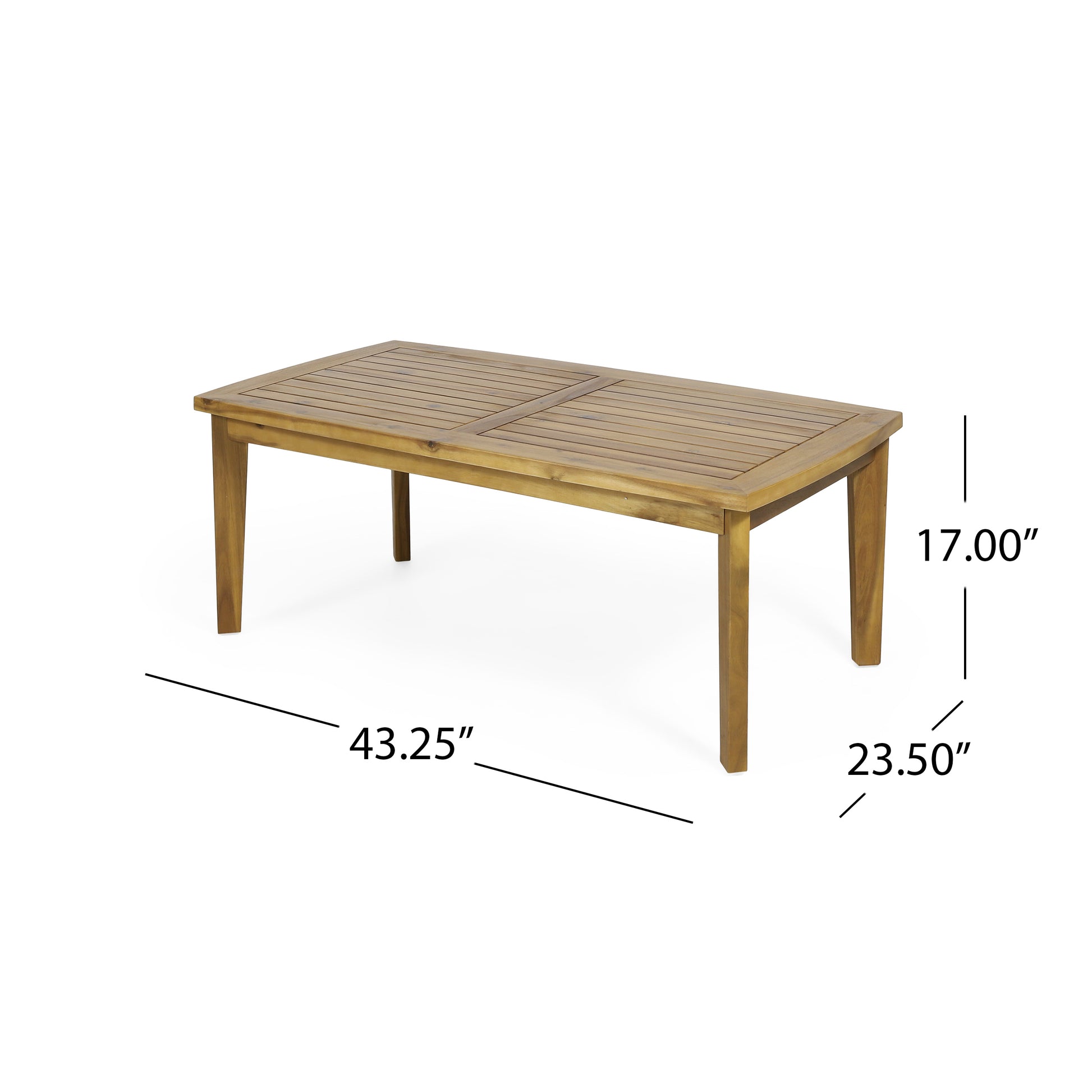 Outdoor Acacia Wood Rectangular Coffee Table, Teak, 43.25" W X 23.50" D X 17.00" H Brown Acacia Wood