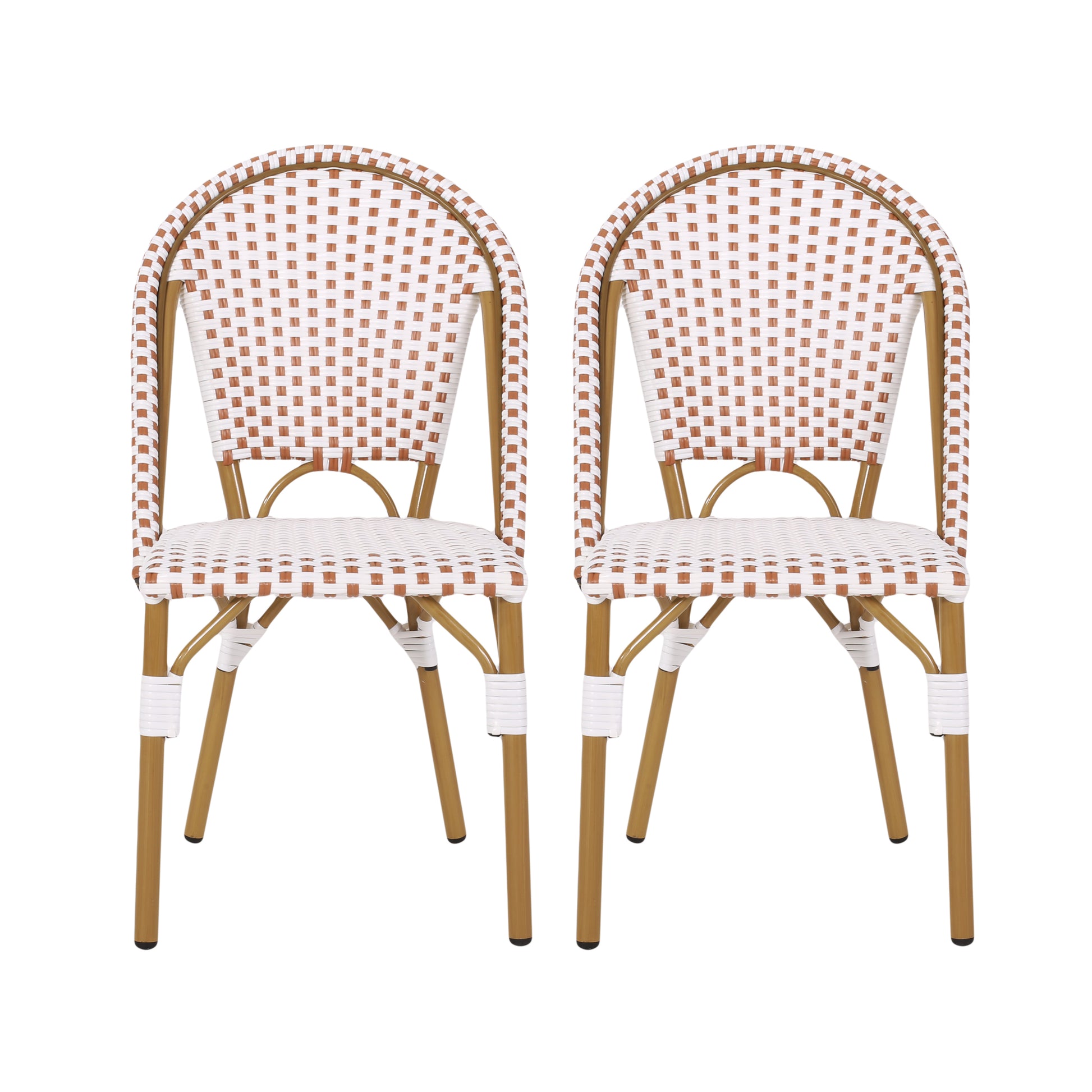 Outdoor Pe Ratten And Aluminum French Bistro Chairs, Set Of 2, Rusted Red & White, Bamboo Print Finish No Rust Red,White Rust Resistant Frame Garden & Outdoor French 2 Person Seating Group Rattan