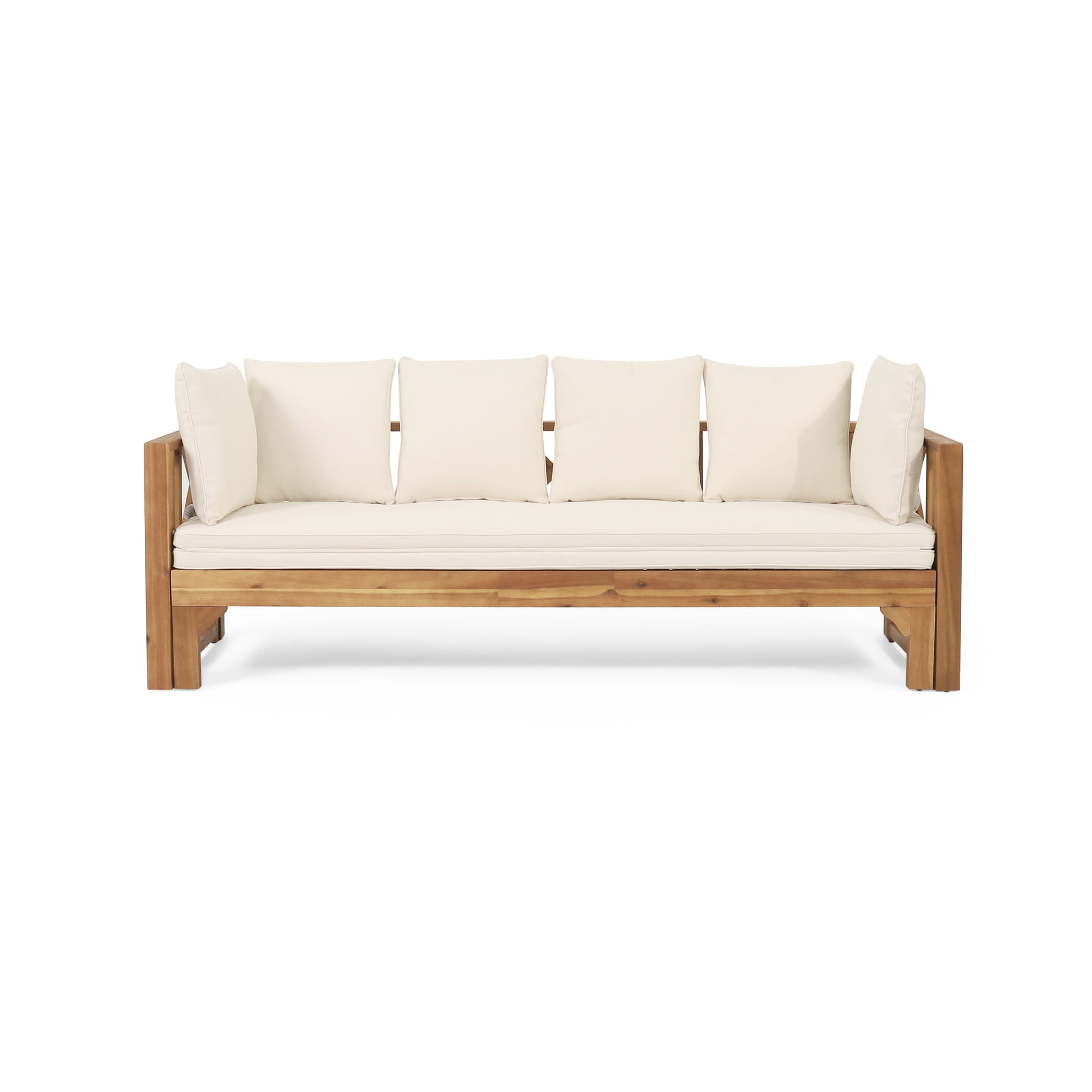 Long Beach Sofa Daybed Full Teak Pe Rattan Iron Waterproof Fabric