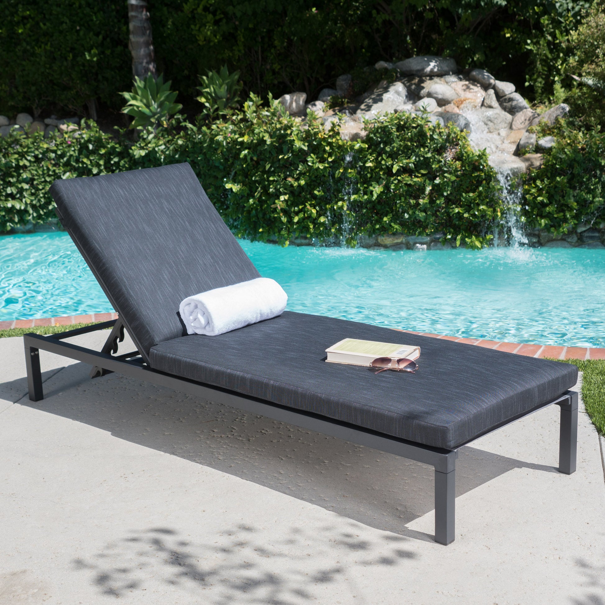 Navan Chaise Lounge Dark Grey Dark Grey Fabric Metal