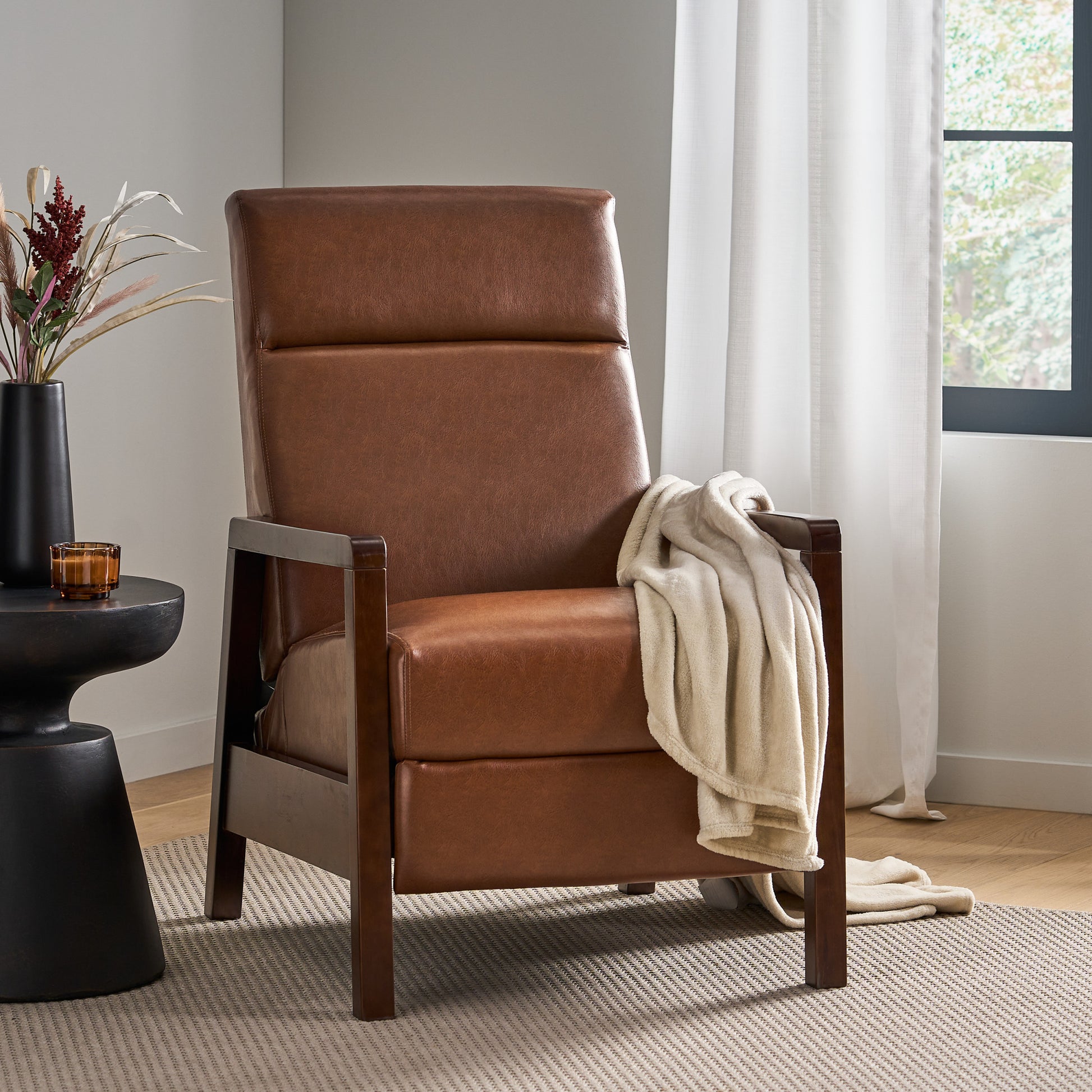 Faux Leather Upholstered Pushback Recliner Light Brown Light Brown Pu