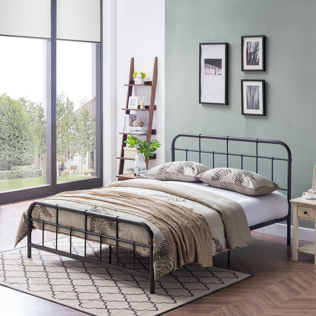 Queen Size Metal Bed Charcoal Grey Iron