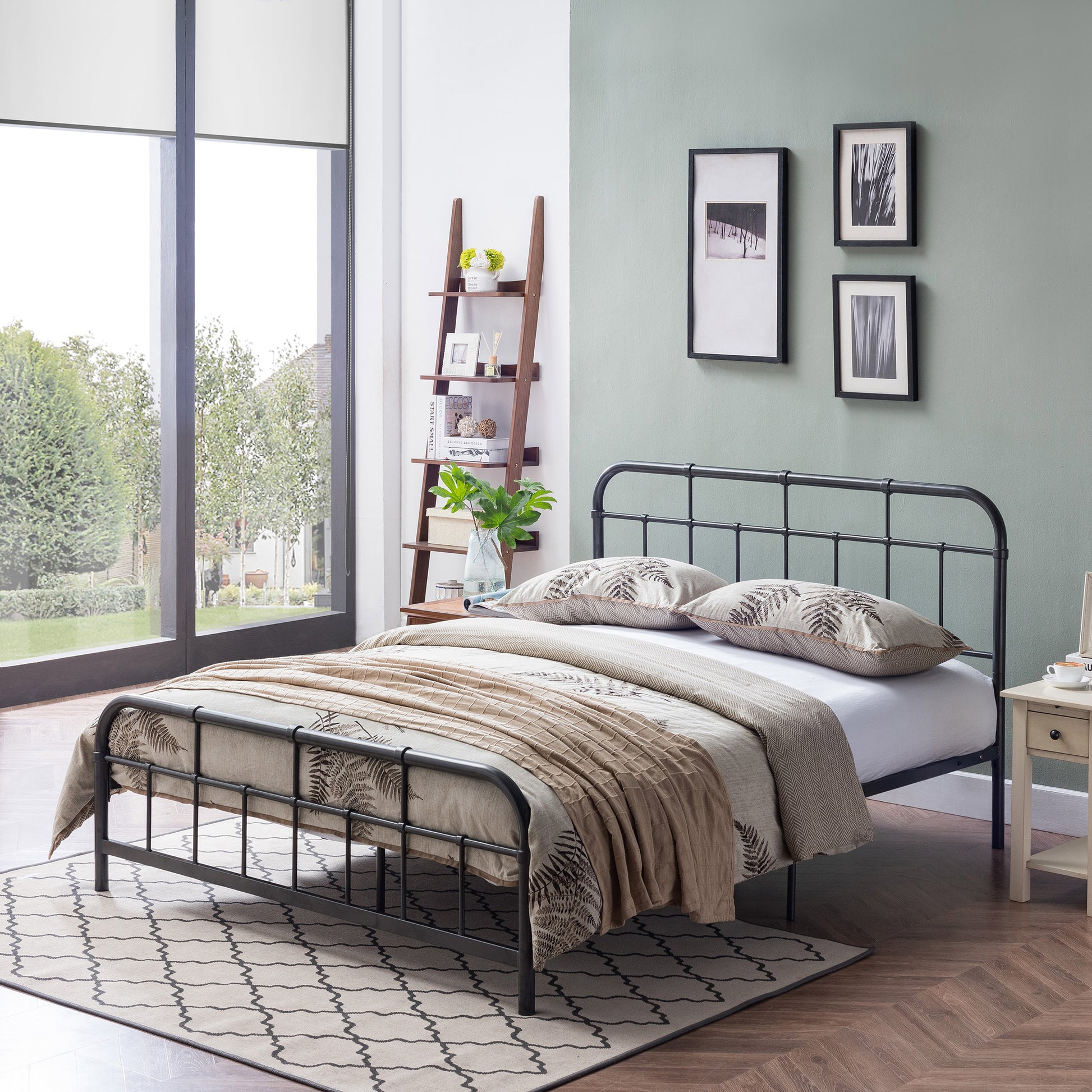 Queen Size Metal Bed Charcoal Grey Iron