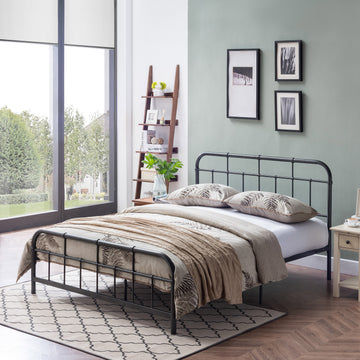 Queen Size Metal Bed Charcoal Grey Iron