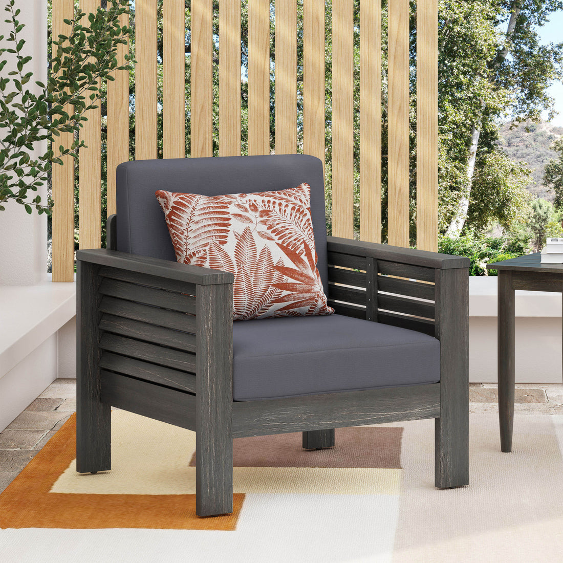 Outdoor Acacia Wood Club Chairs With Cushions, Dark Gray, 27.75"D X 32"W X 27.75"H Yes Grey Foam Acacia Wood