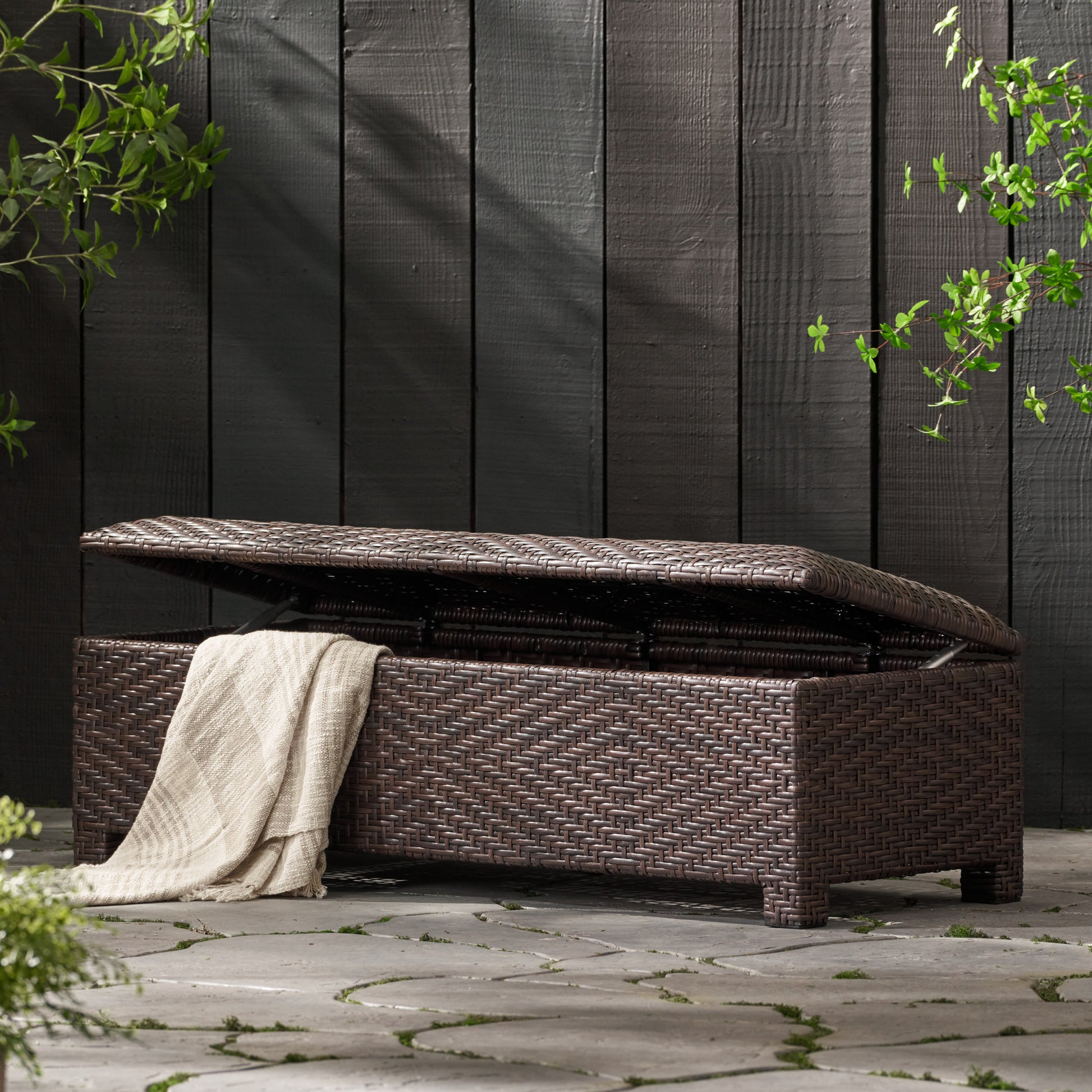 Santiago Pe Wicker Storage Bench Brown Multi Rattan