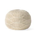 Malibu Knitted Wool 20 X 20 Round Pouf Cream Wool