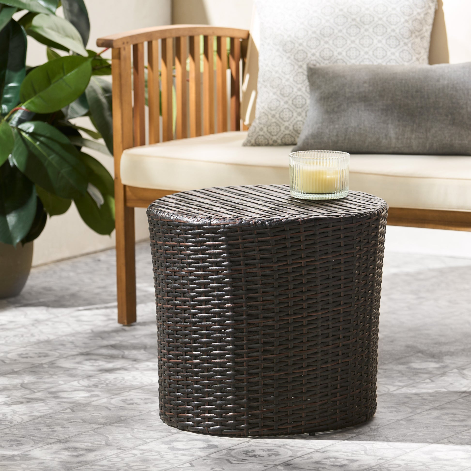 Kingstown Rd Barrel Side Table Brown Multi Rattan