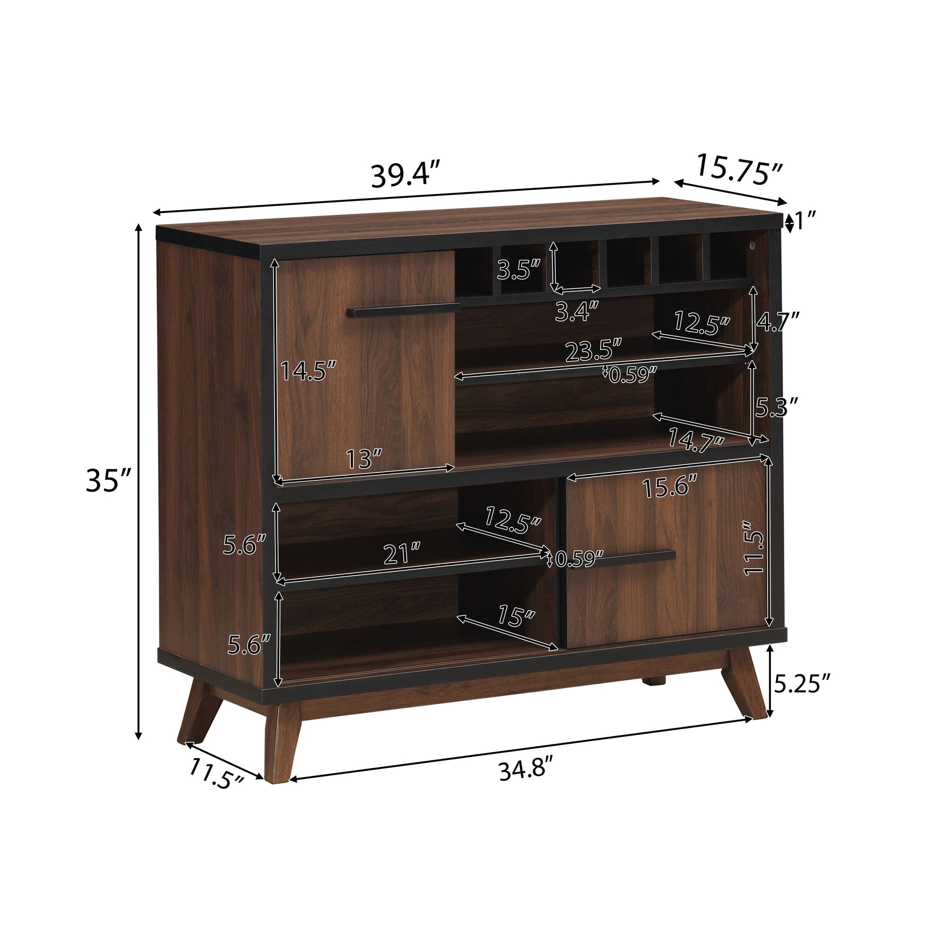 Hudson Wine Cabinet Walnut Black Rubber Wood