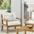 Outdoor Club Chairs With Cushions, 29'' H X 26.5'' W X 29'' D, Acacia Wood Teak Finish Beige Beige Acacia Wood