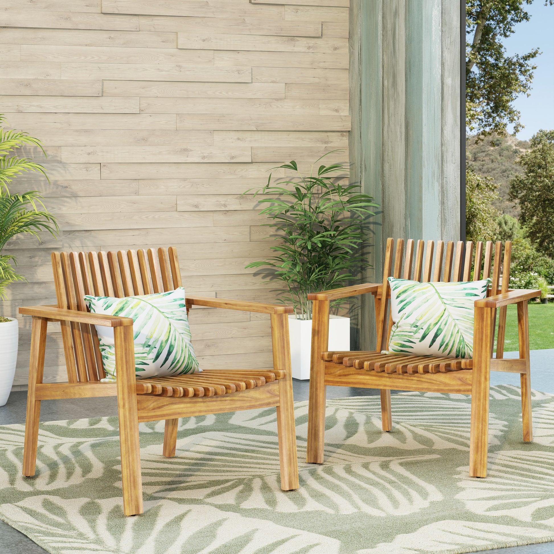 Outdoor Acacia Wood Slatted Club Chairs, Set Of 2, Teak Finish, Acacia Wood, 30"D X 28"W X 30.75"H Brown Acacia Wood