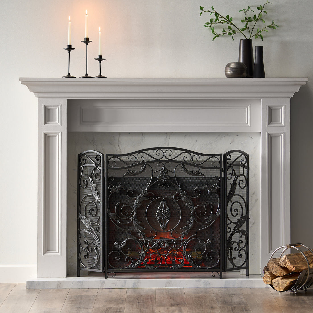 Waterbury Fireplace Screen Black Silver Iron